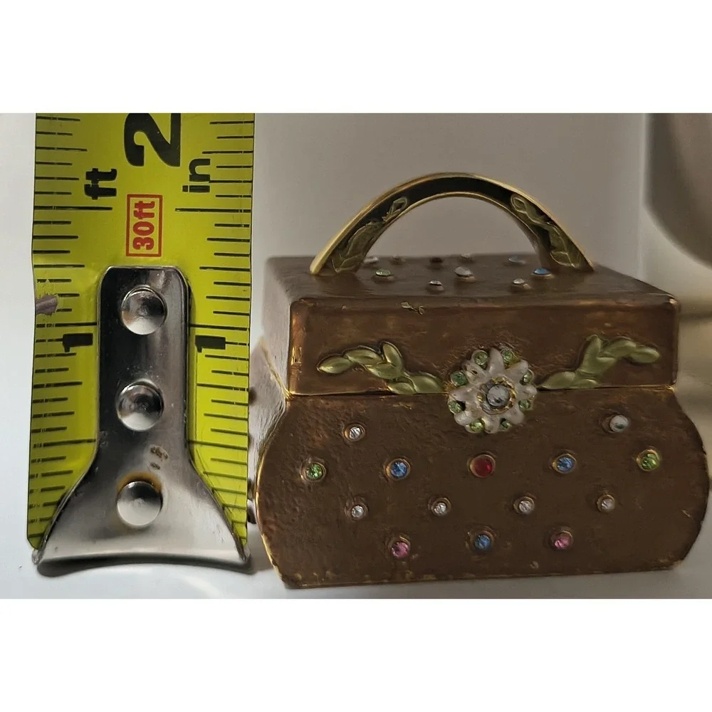 Trinket Rhinestone Purse‎ Collectible, Gold-tone, 2 x 1.5 x 1.5